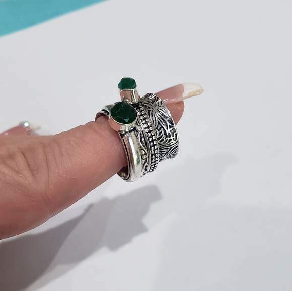Handmade Green Onyx 925 Silver Spinner Ring - Picture 7 of 10